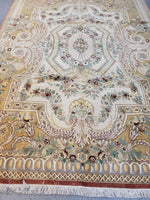 French Aubusson Rug with White and yellow primary colors