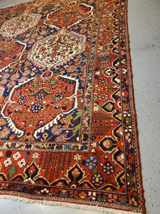 Hand-Knotted Persian Garden Carpet Rich saffron with accents of cerulean blue