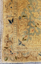 Load image into Gallery viewer, close up corner of right bottom floral border and short fringe of 1940s Kirman/Kerman rug