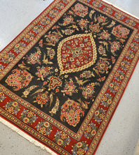 Load image into Gallery viewer, Darker red area from left to Right shows subtle Abrash on this Persian Qom Rug