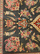 Load image into Gallery viewer, Flowers and birds and flowers sitting inside the Black field of a Persian Hand Knotted Rug made in Qom Iran